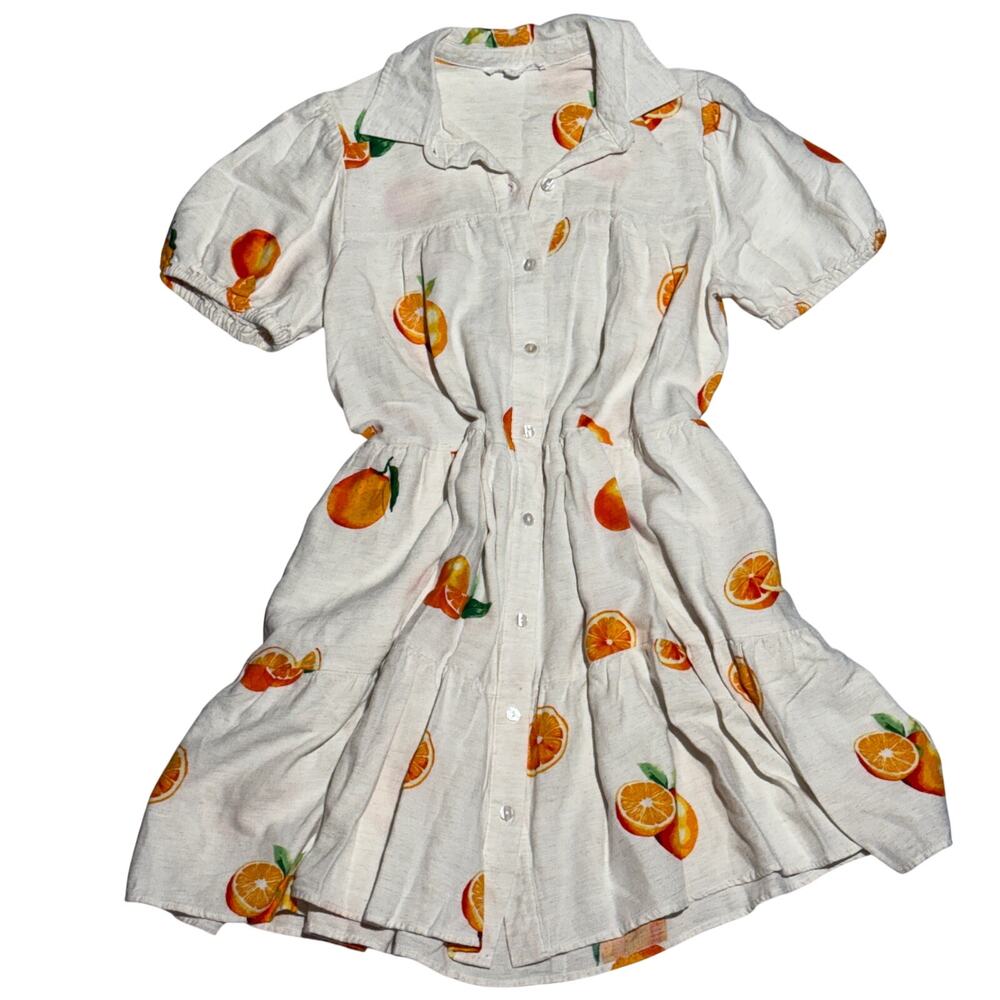 Jane Delancey Dress Small Womens Orange Fruit Print Button Front White Boho